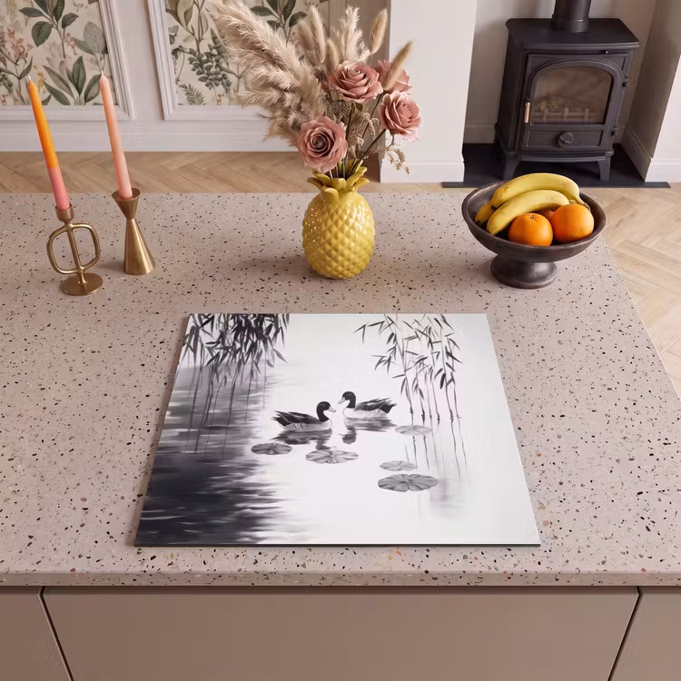 Induction hob protector - Ducks - Water lilies - Cane - Black — 3