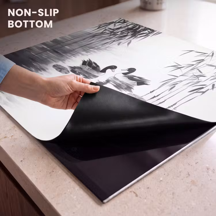 Induction hob protector - Ducks - Water lilies - Cane - Black — 5