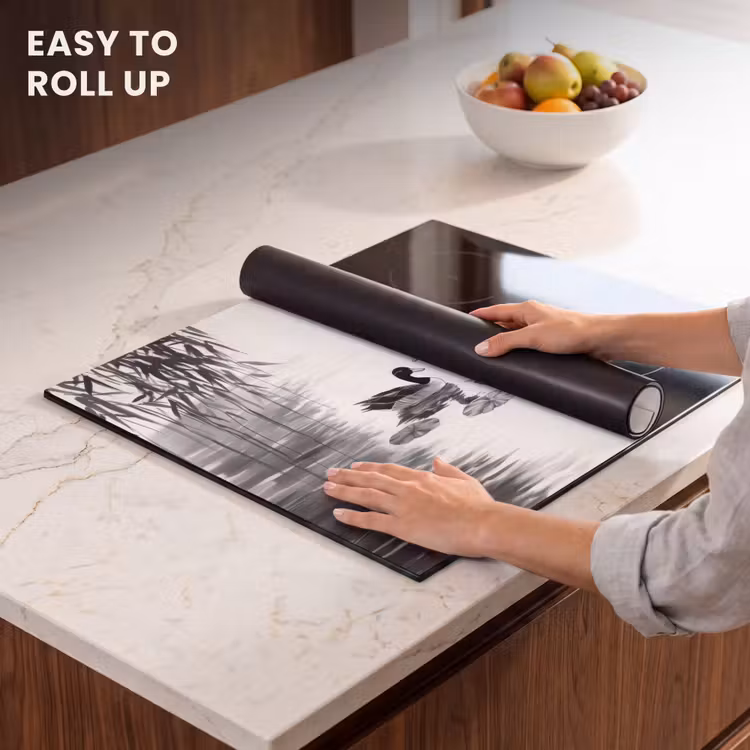 Induction hob protector - Ducks - Water lilies - Cane - Black — 6