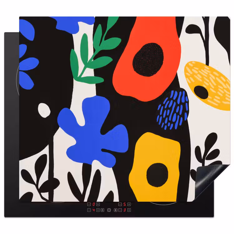 Induction hob protector - Flowers - Leaves - Abstract - Black — 1