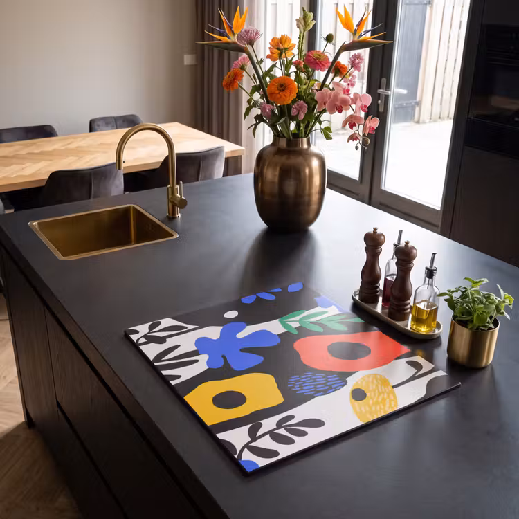 Induction hob protector - Flowers - Leaves - Abstract - Black — 2