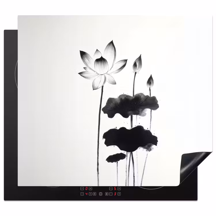 Induction hob protector - Leaves - Black - Lotus flower - Minimalist — 1