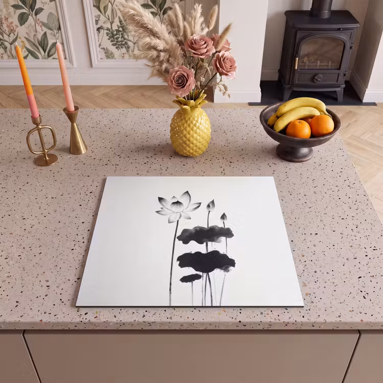 Induction hob protector - Leaves - Black - Lotus flower - Minimalist — 3
