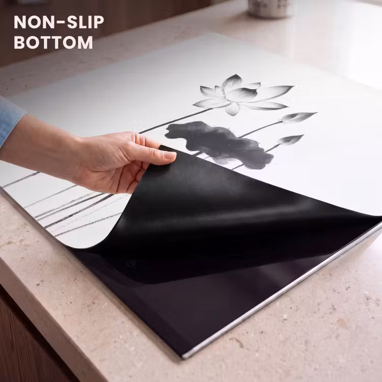 Induction hob protector - Leaves - Black - Lotus flower - Minimalist — 5