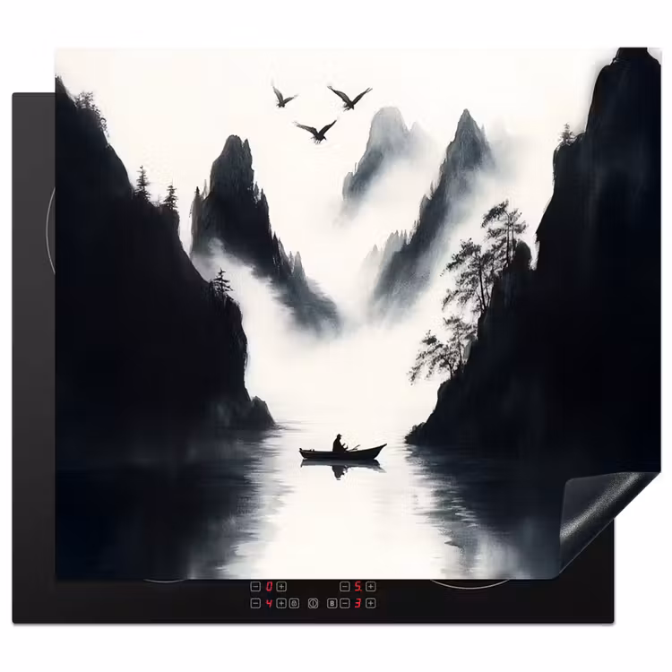 Induction hob protector - Rowing boat - Foggy - Mountains - Birds — 1