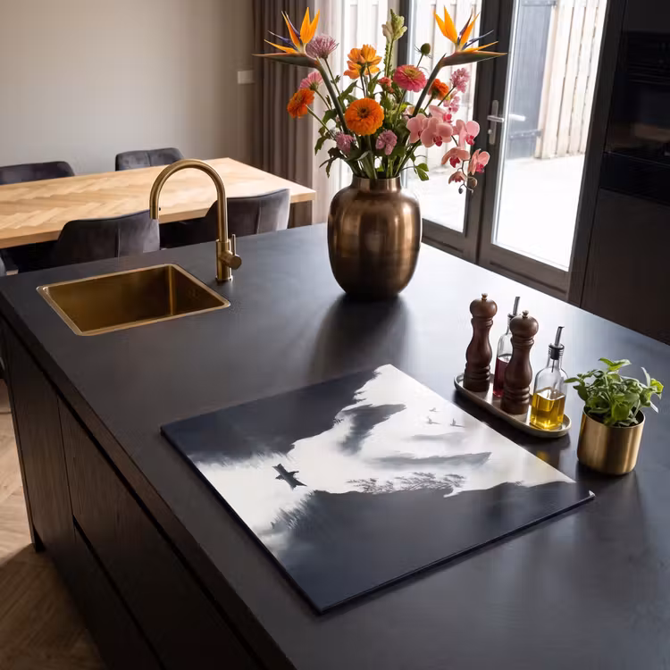 Induction hob protector - Rowing boat - Foggy - Mountains - Birds — 2