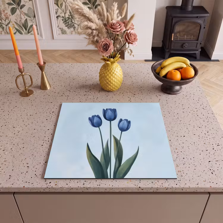 Induction hob protector - Tulips - Blue - Leaves — 3