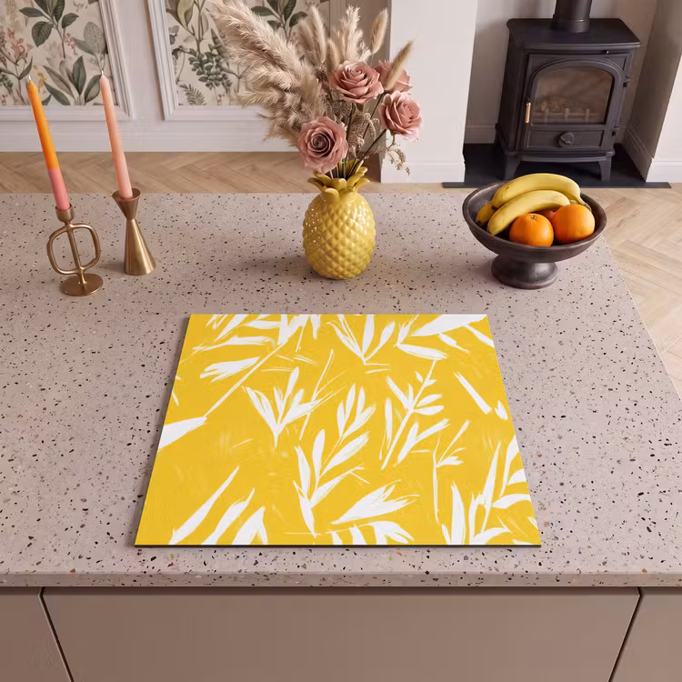 Induction hob protector - Abstract - Leaves - Yellow - Brush strokes — 3