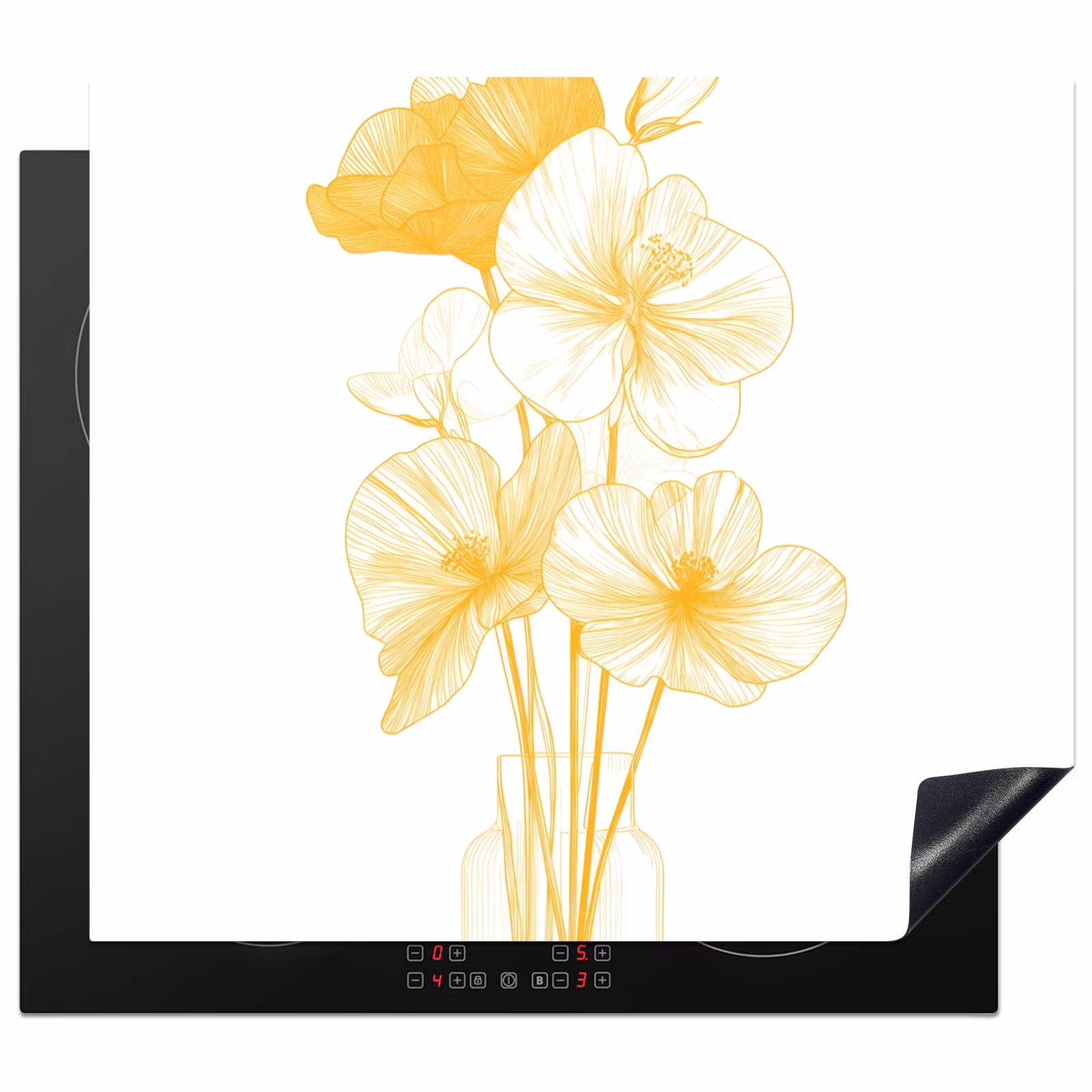 Induction hob protector - Line drawing - Flowers - Yellow - Vase — 1