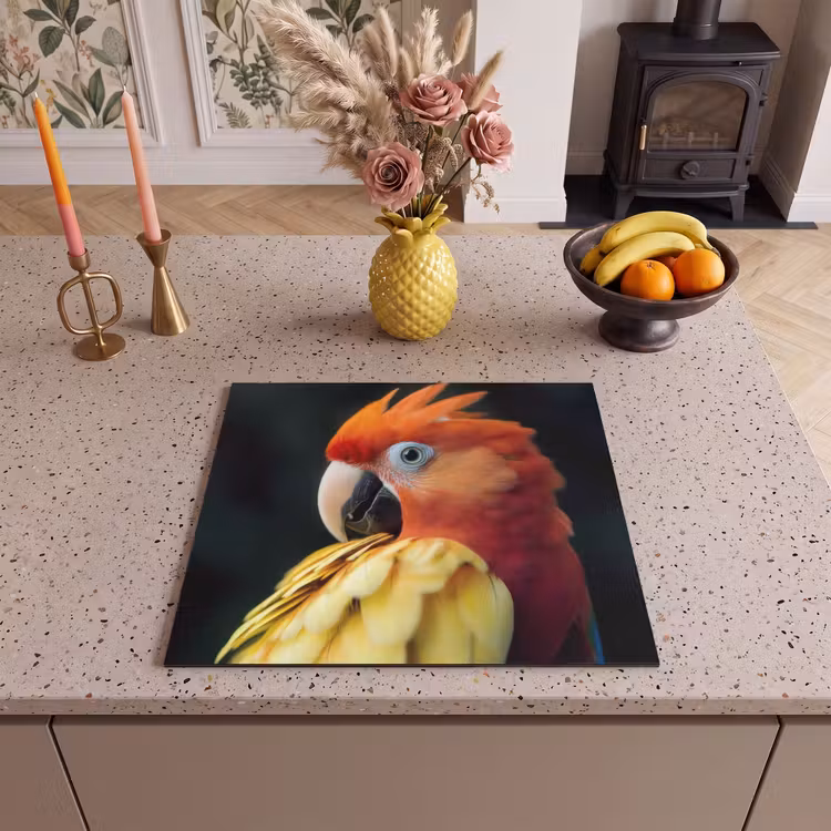 Induction hob protector - Close-up - Parrot - Feathers - Orange — 3
