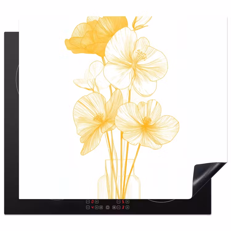 Induction hob protector - Line drawing - Flowers - Yellow - Vase — 1