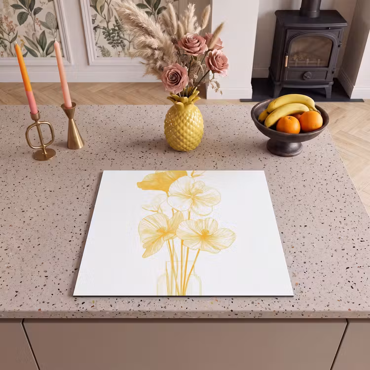 Induction hob protector - Line drawing - Flowers - Yellow - Vase — 3