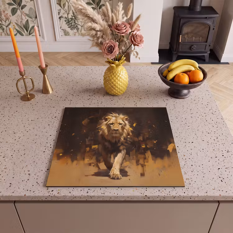 Induction hob protector - Lion - Painted - Abstract - Gold — 3