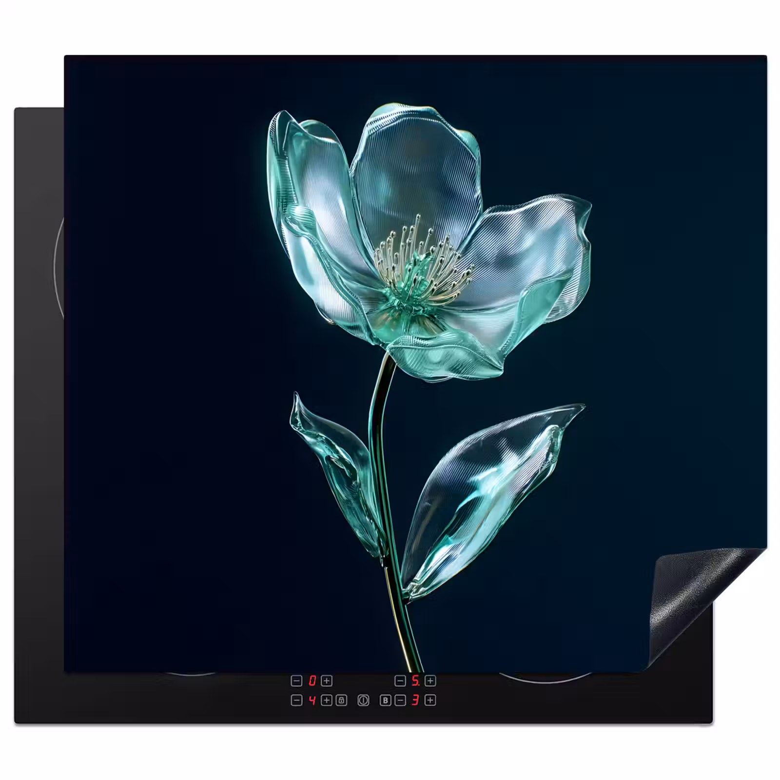 Induction hob protector - Leaves - Flower - Glasses - Dark blue — 1