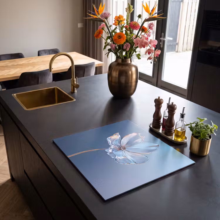 Induction hob protector - Blue - Flower - Glasses - Ornamental — 2