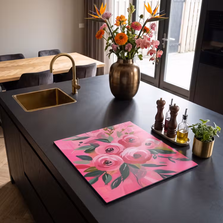 Induction hob protector - Flowers - Paint - Pink — 2