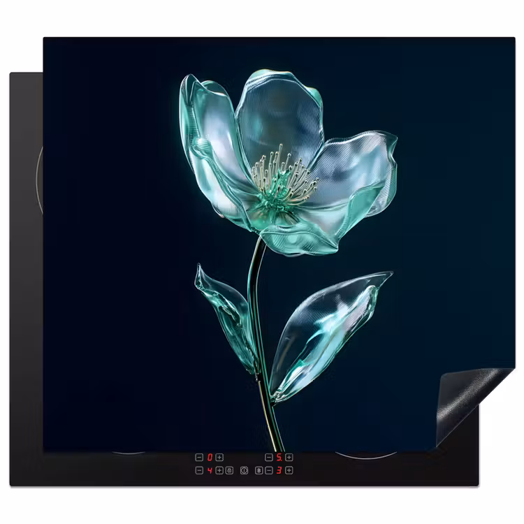 Induction hob protector - Leaves - Flower - Glasses - Dark blue — 1