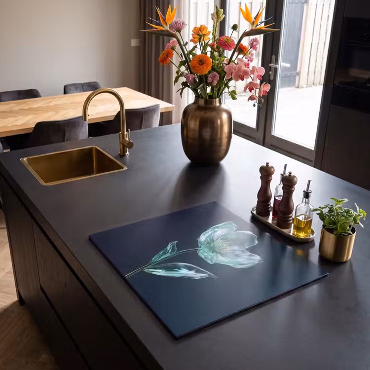 Induction hob protector - Leaves - Flower - Glasses - Dark blue — 2