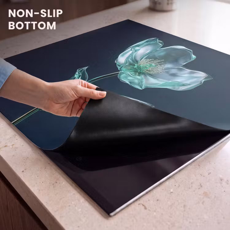 Induction hob protector - Leaves - Flower - Glasses - Dark blue — 5