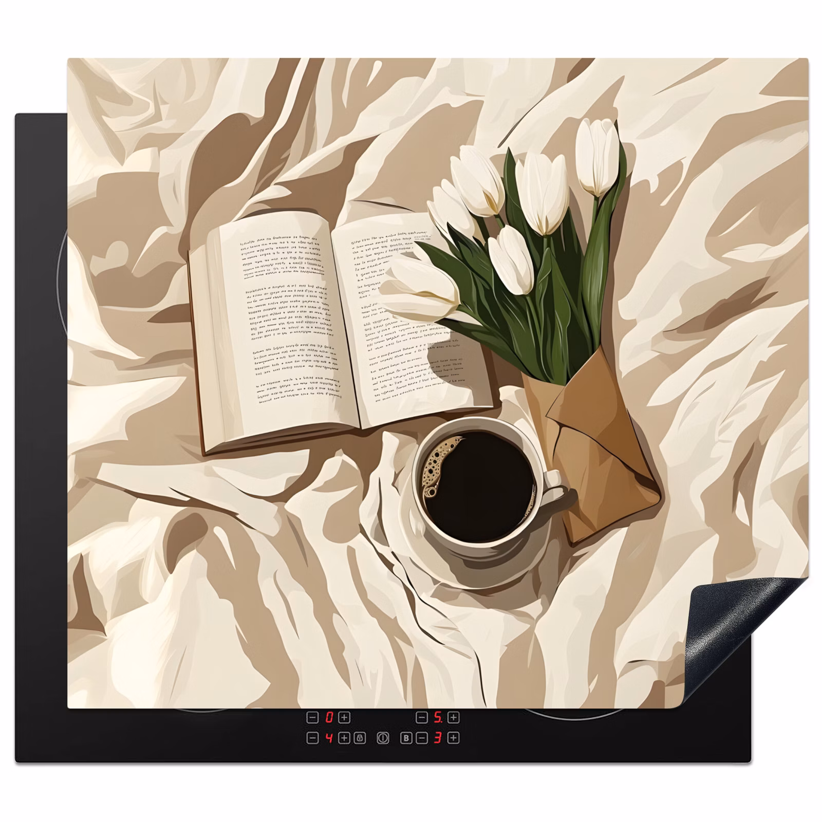 Induction hob protector - Book - Illustration - Tulips - Coffee — 1