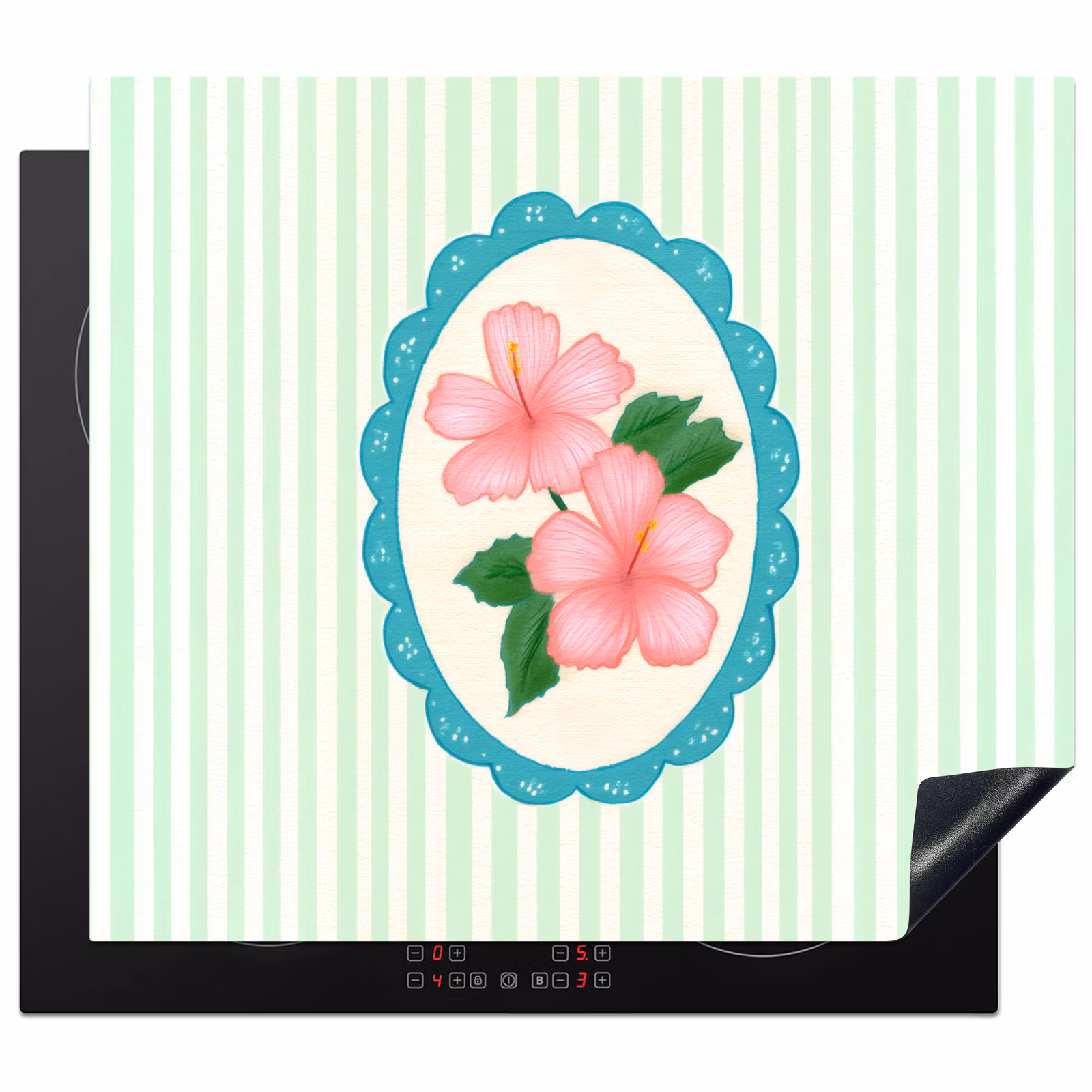 Induction hob protector - Flowers - Oval - Stripes - Green — 1
