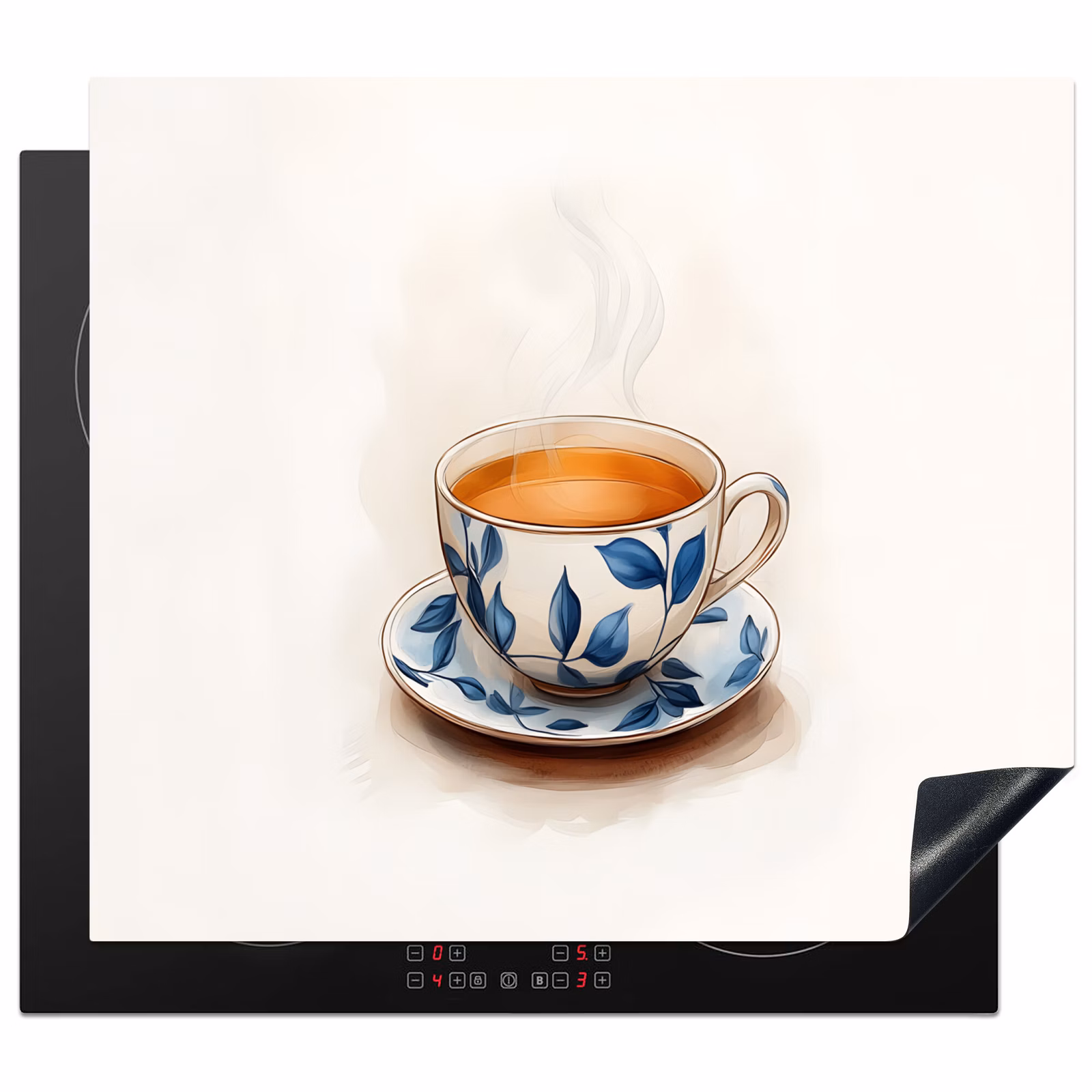 Induction hob protector - Teacup - Leaves - Blue — 1