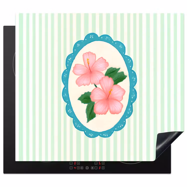 Induction hob protector - Flowers - Oval - Stripes - Green — 1