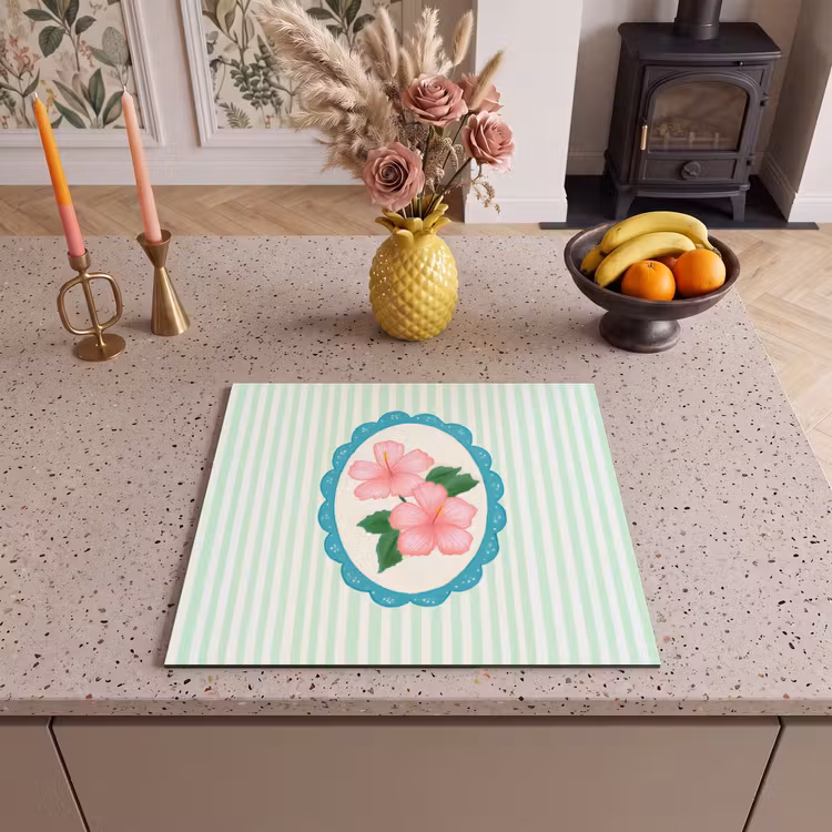 Induction hob protector - Flowers - Oval - Stripes - Green — 3