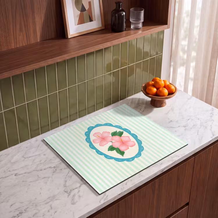 Induction hob protector - Flowers - Oval - Stripes - Green — 4