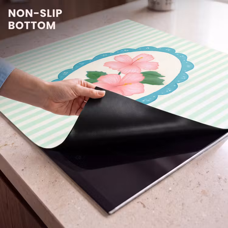 Induction hob protector - Flowers - Oval - Stripes - Green — 5