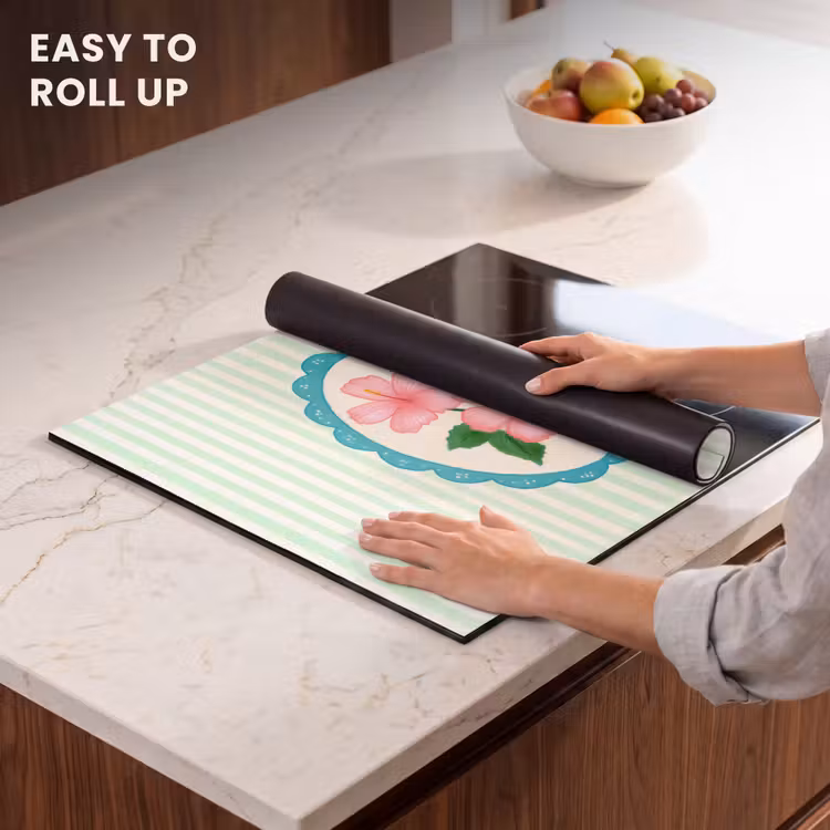 Induction hob protector - Flowers - Oval - Stripes - Green — 6