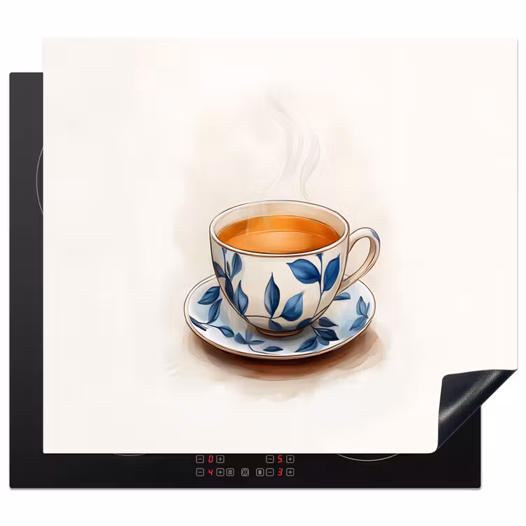 Induction hob protector - Teacup - Leaves - Blue — 1