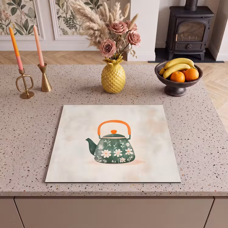 Induction hob protector - Teapot - Green - Flowers - Orange — 3