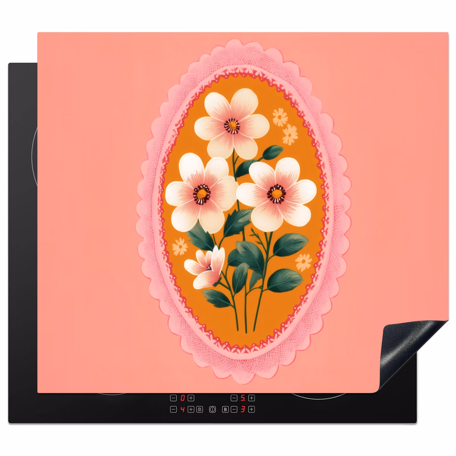 Induction hob protector - Illustration - Flowers - Border - Pink — 1