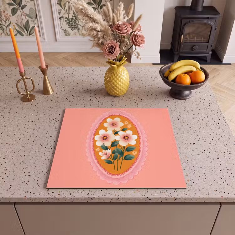 Induction hob protector - Illustration - Flowers - Border - Pink — 3