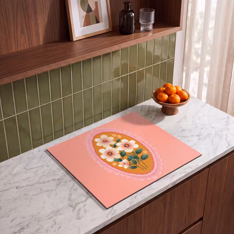 Induction hob protector - Illustration - Flowers - Border - Pink — 4