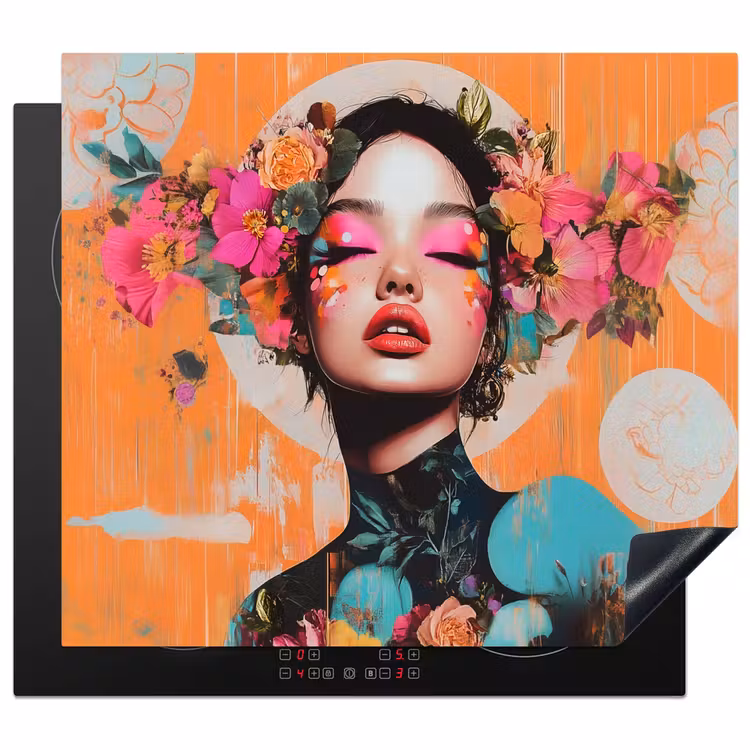 Induction hob protector - Portrait - Woman - Abstract - Flowers — 1