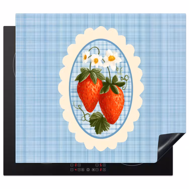 Induction hob protector - Strawberries - Frame - Red - Checkered — 1