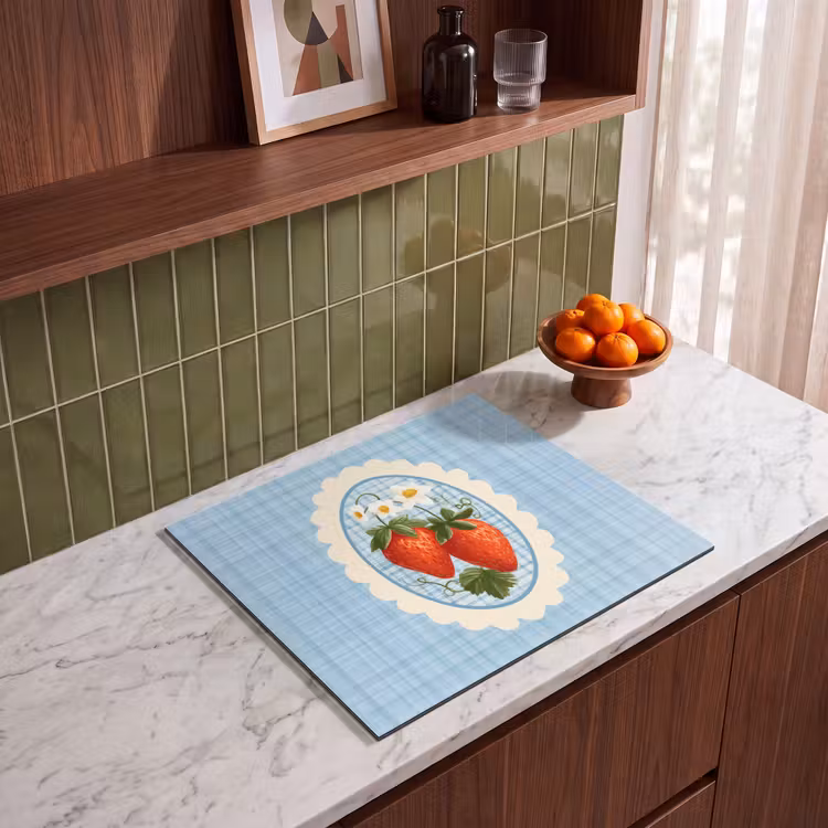 Induction hob protector - Strawberries - Frame - Red - Checkered — 4