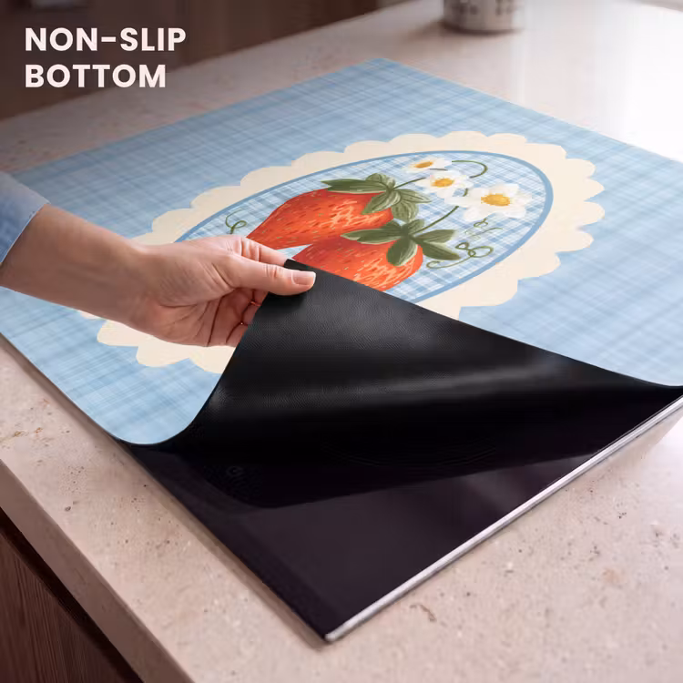 Induction hob protector - Strawberries - Frame - Red - Checkered — 5