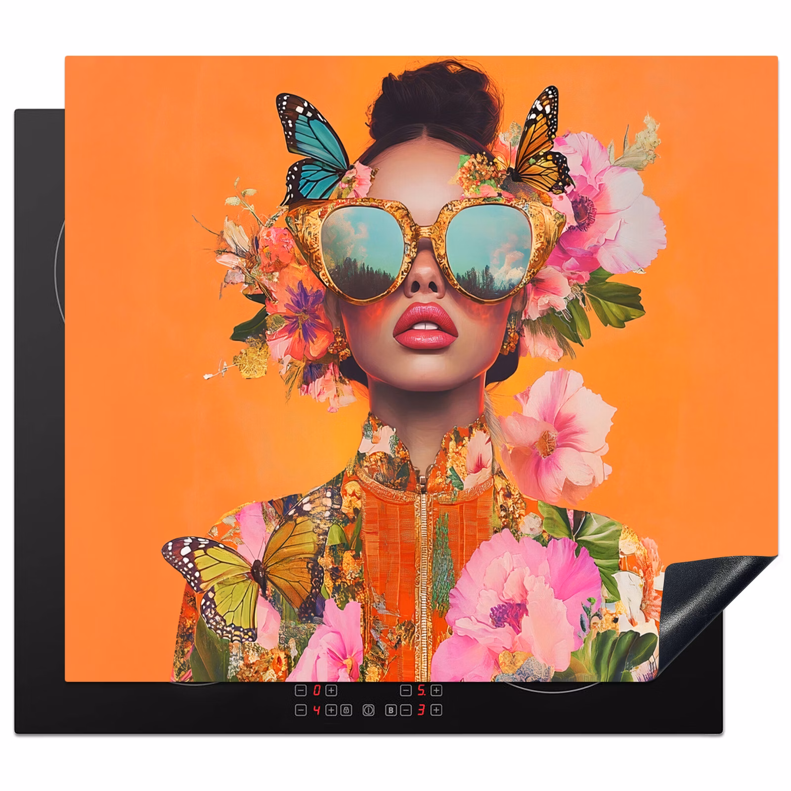 Induction hob protector - Butterflies - Woman - Sunglasses - Colorful — 1