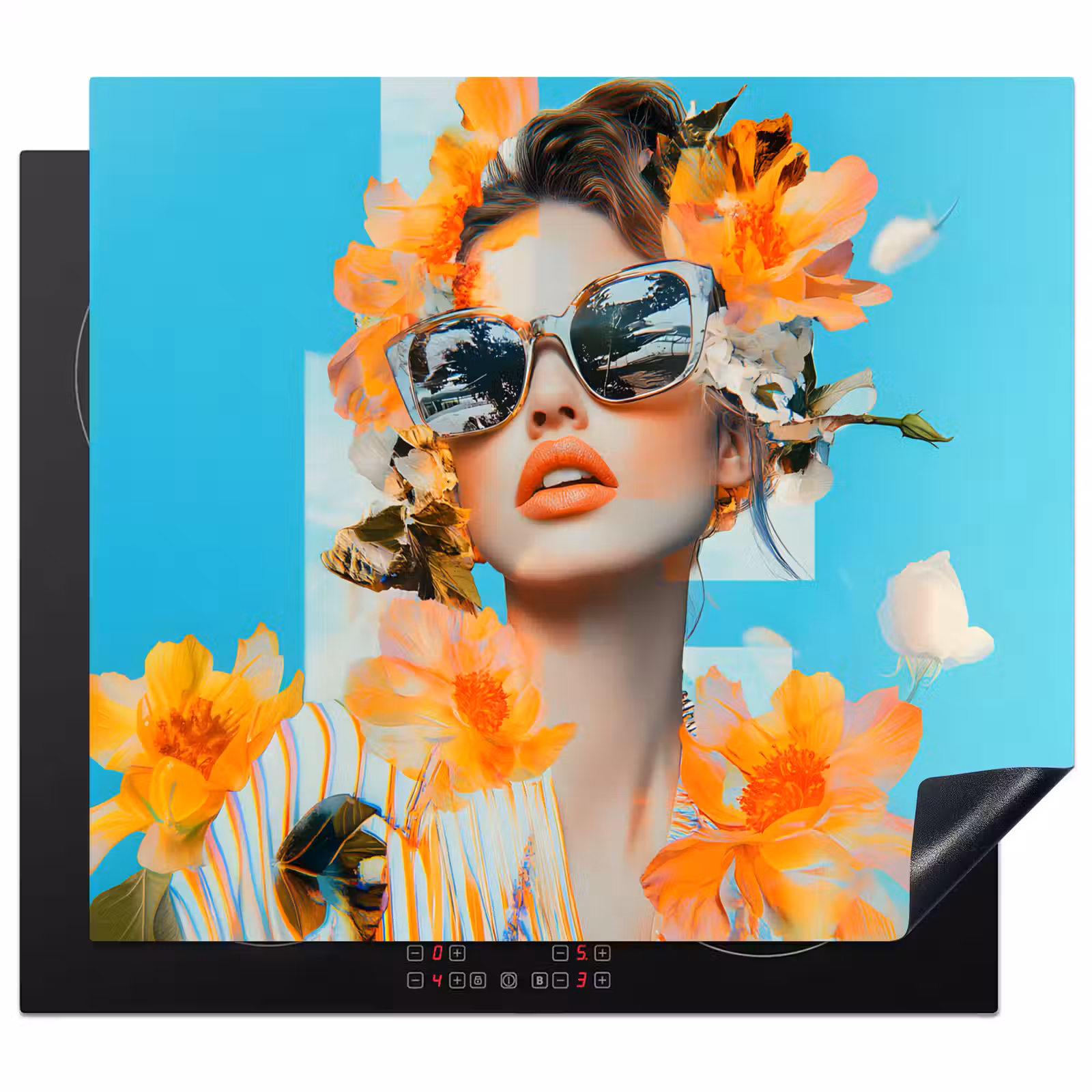Induction hob protector - Flowers - Woman - Sunglasses - Blue — 1