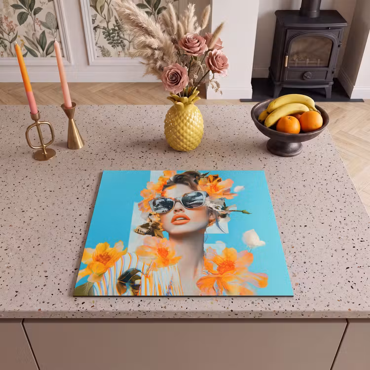 Induction hob protector - Flowers - Woman - Sunglasses - Blue — 3