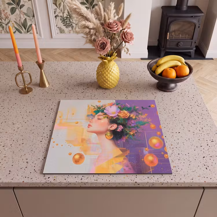 Induction hob protector - Abstract - Woman - Crown of Flowers - Gold — 3
