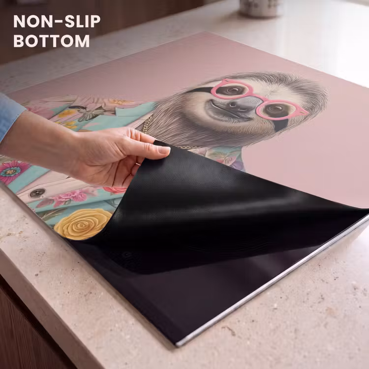 Induction hob protector - Sloth - Floral print - Glasses - Pink — 5