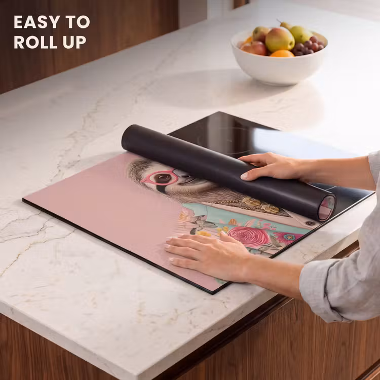 Induction hob protector - Sloth - Floral print - Glasses - Pink — 6