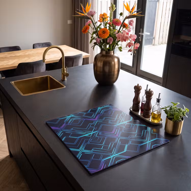 Induction hob protector - Gaming - Plaid Shapes - Abstract - Neon - Purple — 2