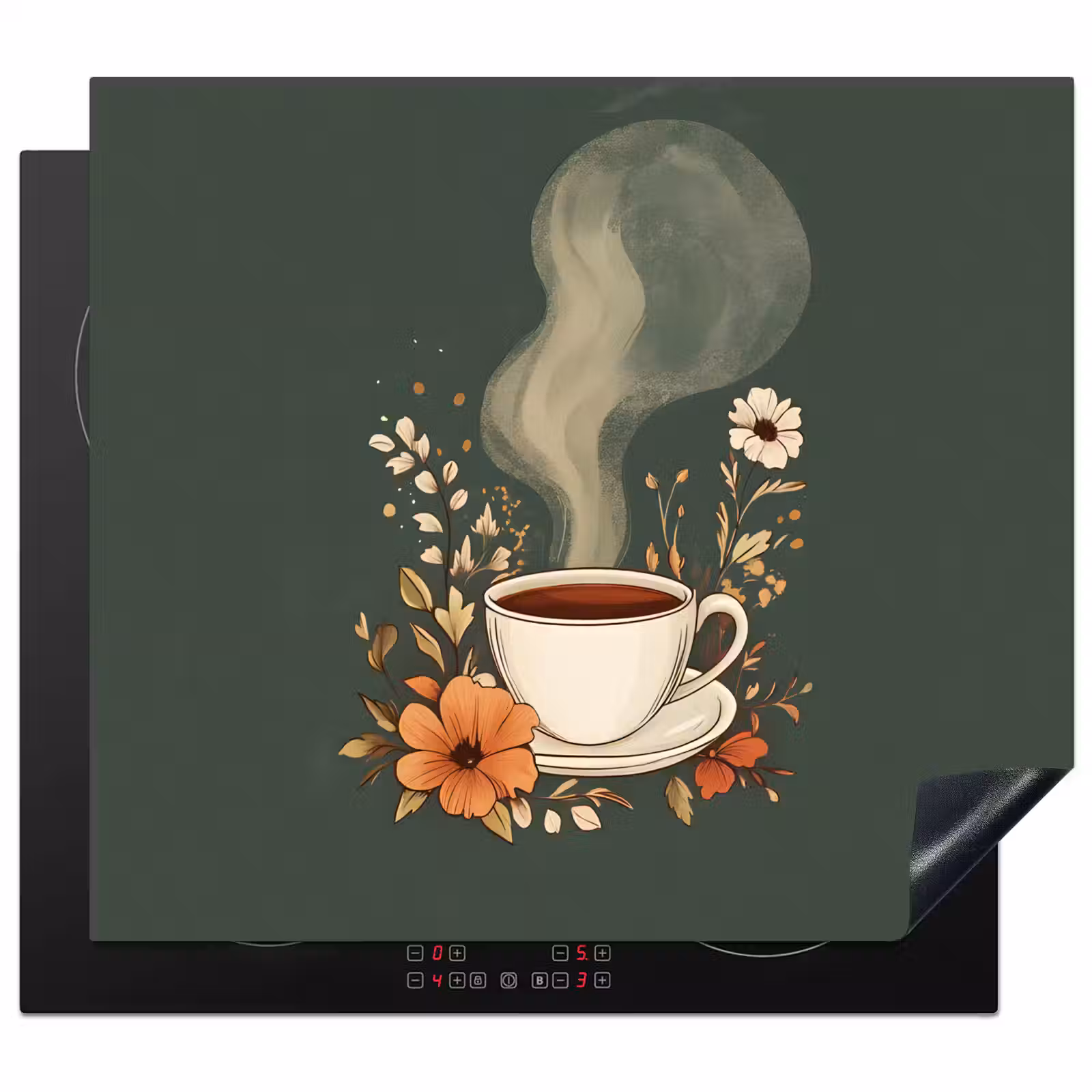 Induction hob protector - Cup - Flowers - Green - Coffee — 1