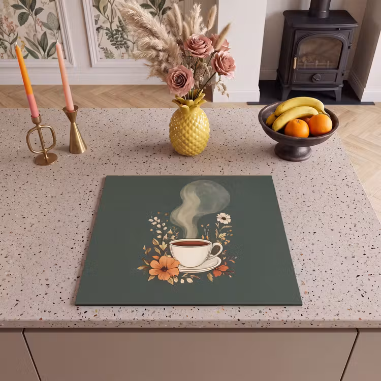Induction hob protector - Cup - Flowers - Green - Coffee — 3