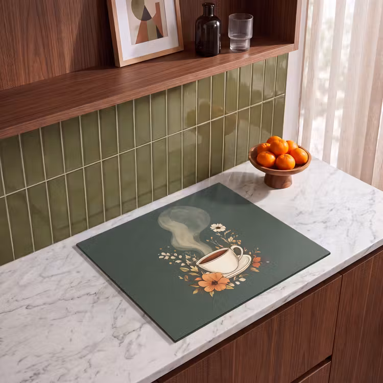 Induction hob protector - Cup - Flowers - Green - Coffee — 4
